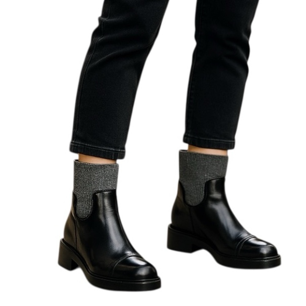 J. Crew Factory Black Ankle Boots with Gray Cuffs